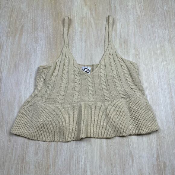 ASOS Lola May Chinky Knit Tan Beige Weave Peplum Sweater Tank Size 12 - Picture 1 of 13